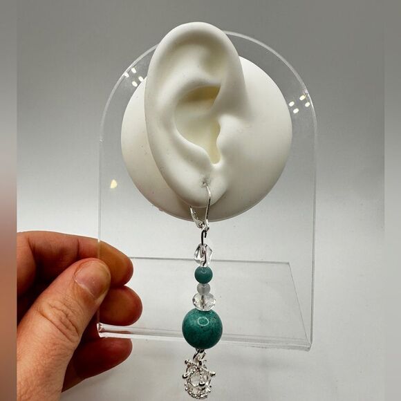 SALE! 3" dangle earrings in silver tone metal with glass, stone, ceramic beads! - Picture 9 of 10